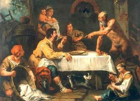 Gaspare Diziani The Satyr and the Peasant oil painting image